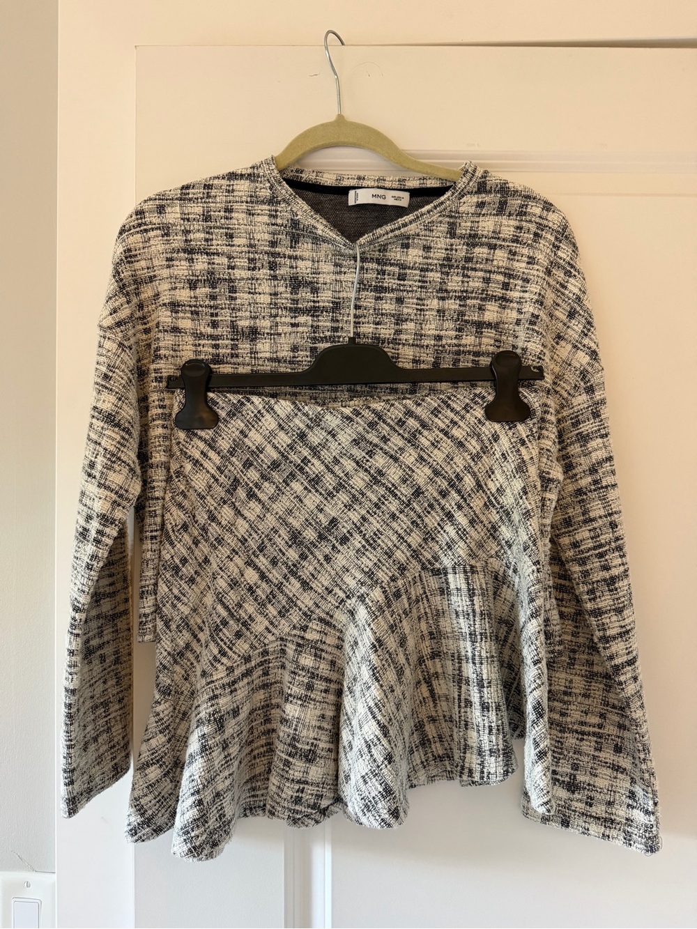 Mango Tweed-Style Peplum Sweater & Skirt Set - Cream & Black